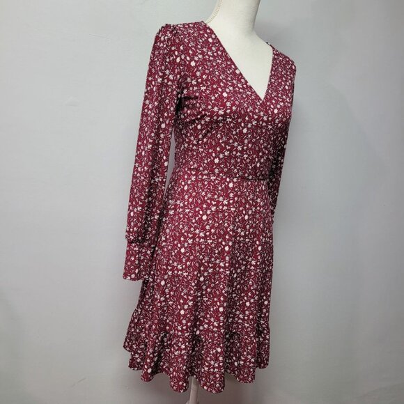 Kaileigh Dress Red Floral Soft Flowy Tie Waist Long Sleeve Tradwife V Neck Small - Picture 10 of 10